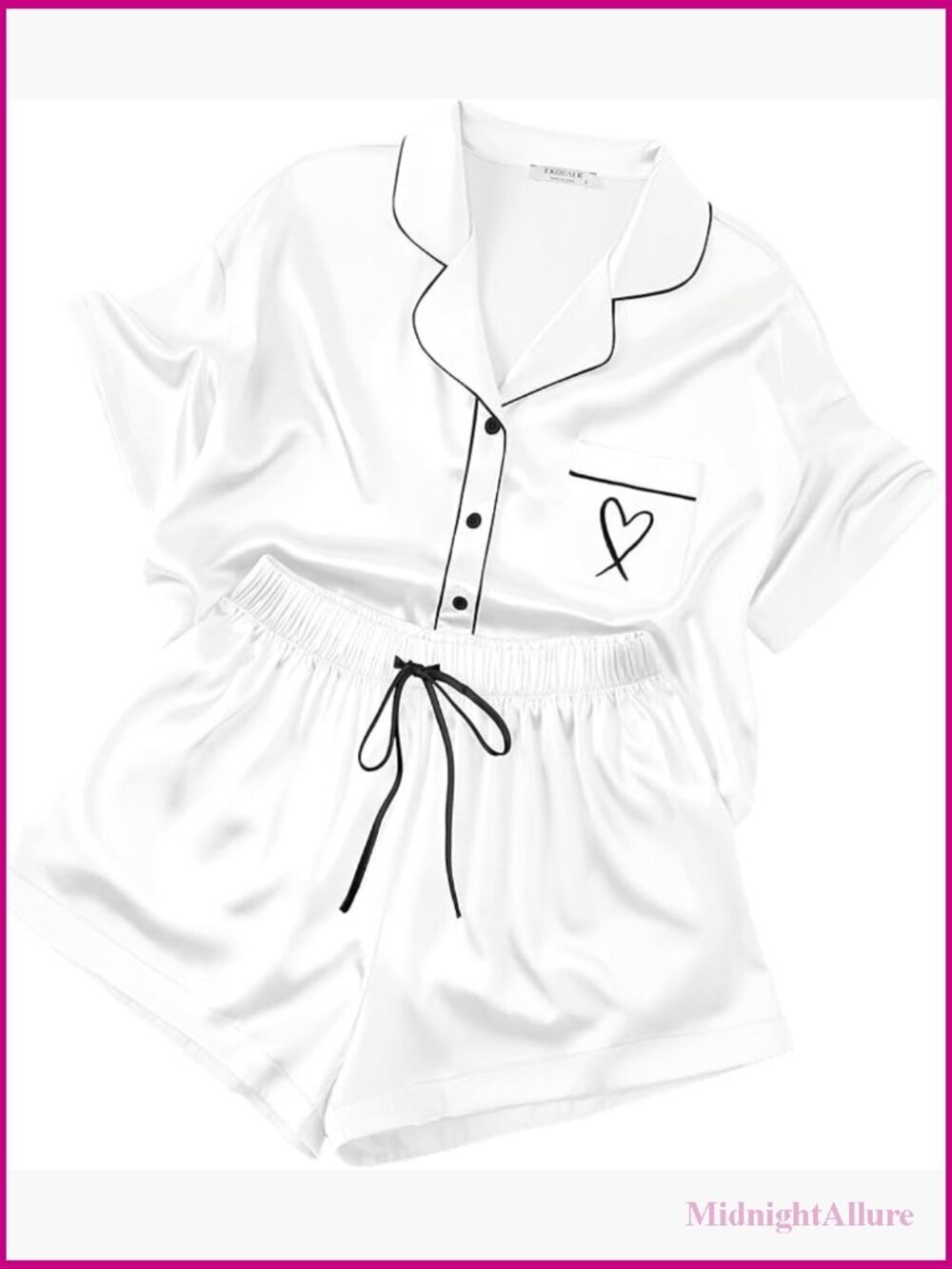 Silk Satin 2-Piece Pajama Set Button Down Shorts Sleepwear